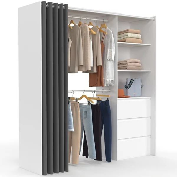ID MARKET Dressing Extensible Marty 120/170 X 50 X 180 Cm Blanc Avec 3 Tiroirs + étagères + Double Penderie +