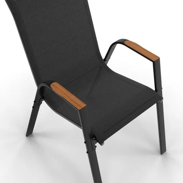 ID MARKET Ensemble Assises Et Table Noumea Extensible 135/270 Cm Effet Bois Et 12 Chaises Empilables Noir