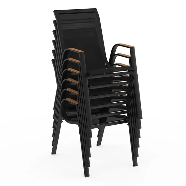 ID MARKET Ensemble Table Et Assise Noumea Table 190 Cm Plateau Effet Bois Et 8 Chaises Empilables Noir Et Bois