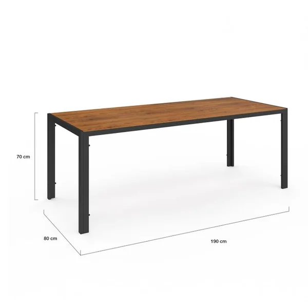 ID MARKET Ensemble Table Et Assise Noumea Table 190 Cm Plateau Effet Bois Et 8 Chaises Empilables Noir Et Bois