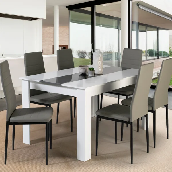 ID MARKET Ensemble Table à Manger Georgia 140 Cm Blanche Et Grise Et 6 Chaises Romane Grises
