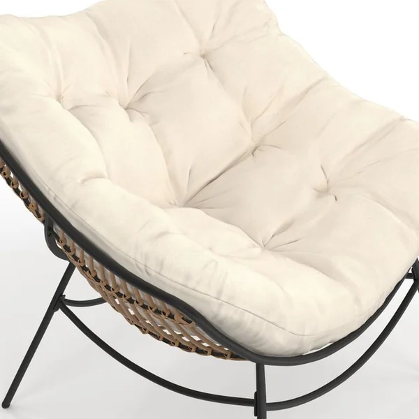 ID MARKET Fauteuil De Jardin Relax Loa Effet Rotin Avec Coussin écru