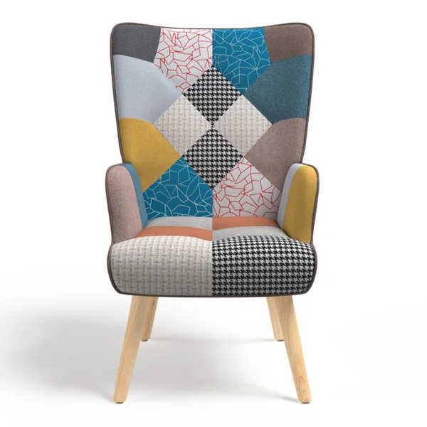 ID MARKET Fauteuil Scandinave Ivar En Tissu Patchwork Multicouleurs