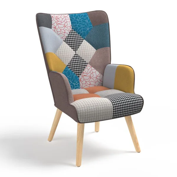 ID MARKET Fauteuil Scandinave Ivar En Tissu Patchwork Multicouleurs