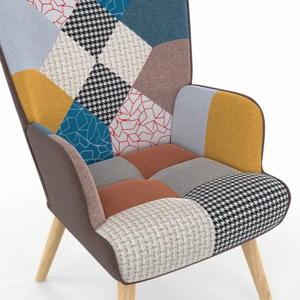 ID MARKET Fauteuil Scandinave Ivar En Tissu Patchwork Multicouleurs