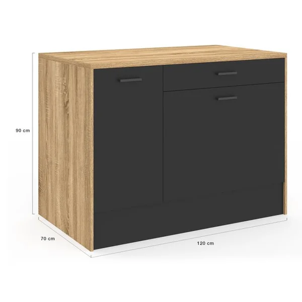 ID MARKET Ilot Central Lio 120 Cm Maxi Capacité De Rangement Bois Et Noir