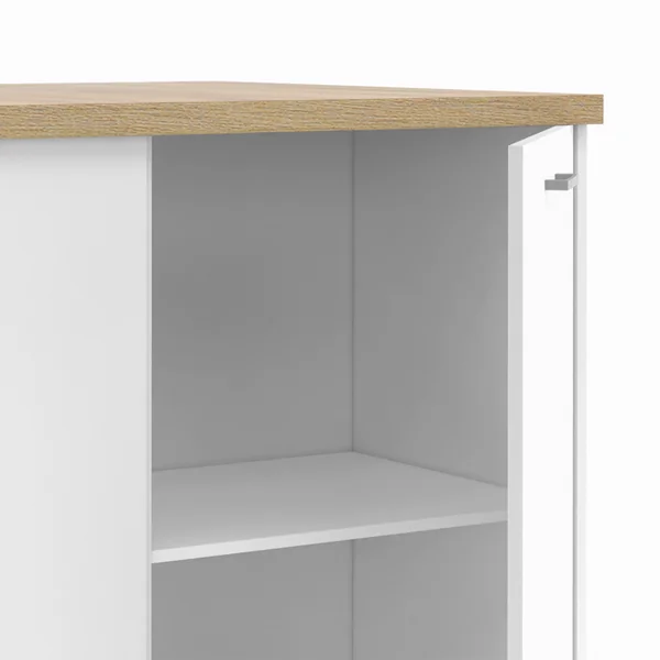 ID MARKET Ilot Central Tibo 120 Cm Bois Blanc Avec Plan De Travail Façon Hêtre