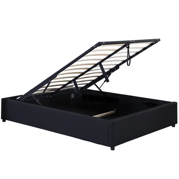 ID MARKET Lit Coffre Double Miami Avec Sommier 140 X 190 Cm Pvc Noir