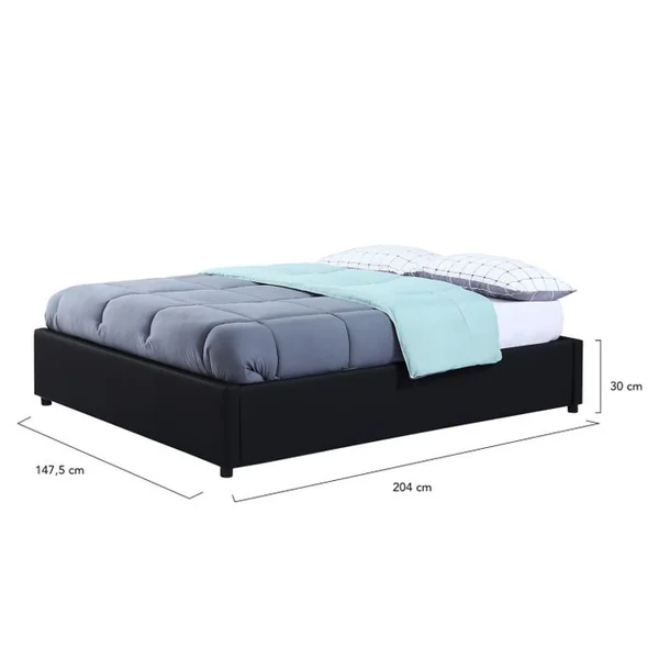 ID MARKET Lit Coffre Double Miami Avec Sommier 140 X 190 Cm Pvc Noir
