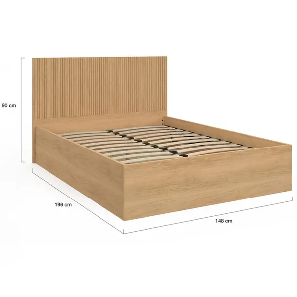 ID MARKET Lit Coffre Double Seaside Avec Tête De Lit Juliette Et Sommier 140 X 190 Cm Effet Lattes Et Bois