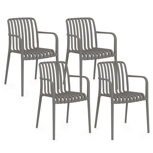 ID MARKET Lot De 4 Chaises De Jardin Empilables Bilbao En Polypropylène Gris Anthracite
