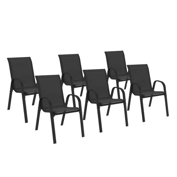 ID MARKET Lot De 6 Chaises De Jardin Lyma Métal Et Textilène Empilables Noires