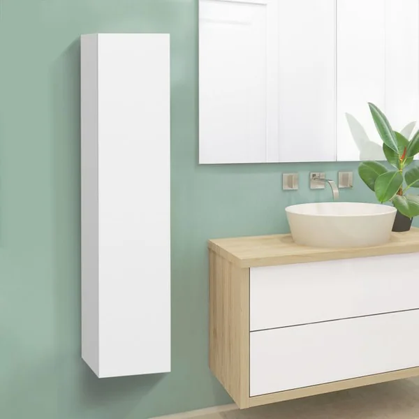 ID MARKET Meuble Colonne Salle De Bain Suspendu Blanc Lila