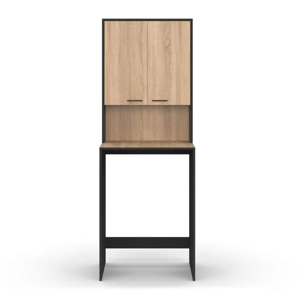ID MARKET Meuble Dessus De Machine à Laver Wallis Avec Placard Noir Et Bois Façon Hêtre