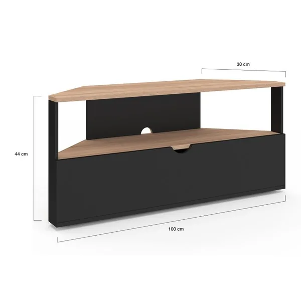 ID MARKET Meuble TV 100 Cm D'angle Eli Bois Façon Hêtre Et Noir