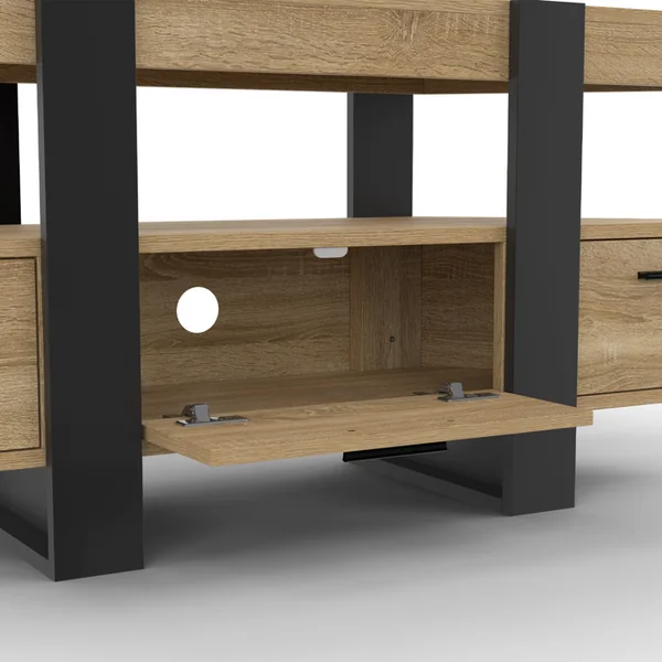 ID MARKET Meuble TV 110 Cm D'angle Phoenix Avec Tiroir Bois Et Noir