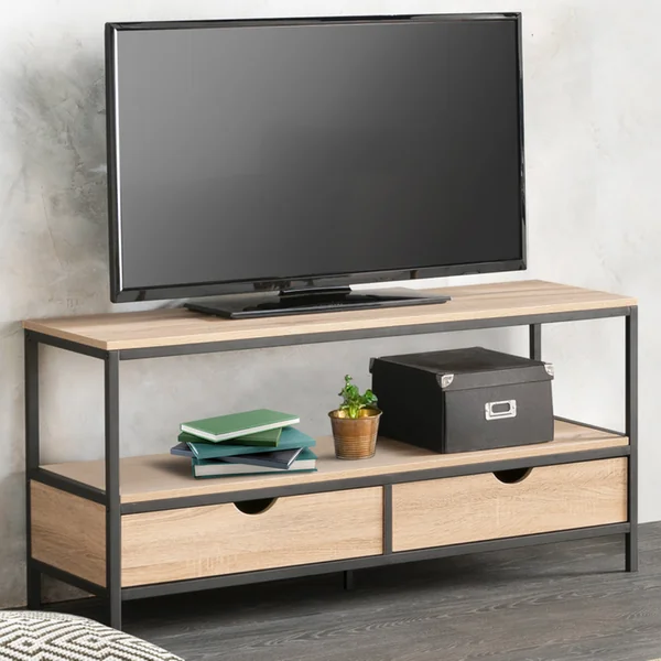 ID MARKET Meuble TV 113 Cm Detroit 2 Tiroirs Design Industriel