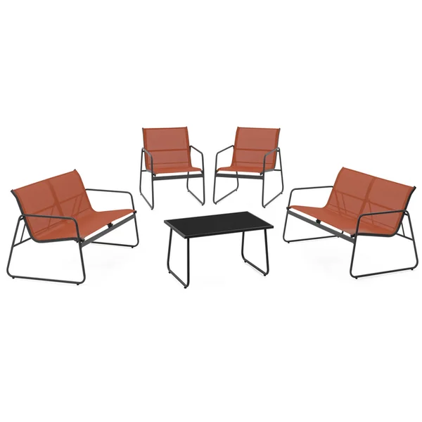 ID MARKET Salon De Jardin Bas Malaga 6 Places Avec 2 Canapés, Fauteuils Et Table Terracotta
