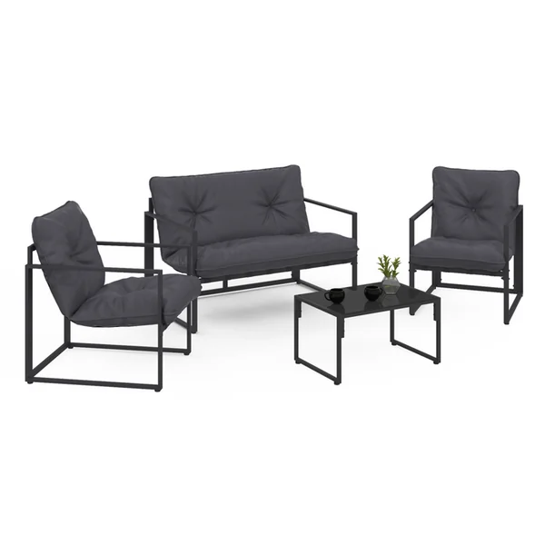 ID MARKET Salon De Jardin Bas Nairobi 4 Places En Acier Gris Anthracite