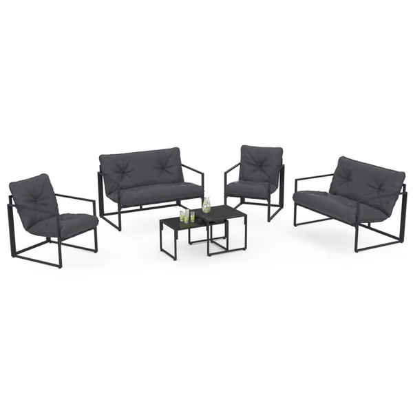 ID MARKET Salon De Jardin Bas Nairobi 6 Places En Acier Gris Anthracite