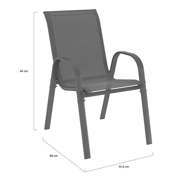 ID MARKET Salon De Jardin Madrid Table 150 Cm Et 6 Chaises Empilables Gris Anthracite