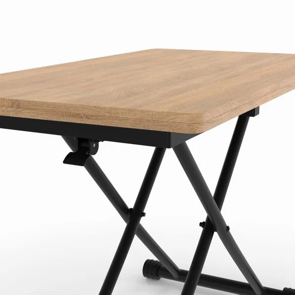 ID MARKET Table Basse 2 En 1 Relevable En Table à Manger Rectangulaire Urbana 100 Cm Bois Et Noir Design Indus