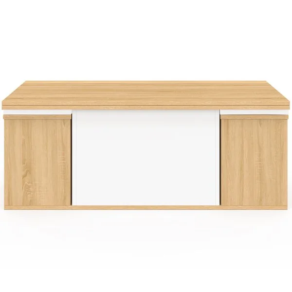 ID MARKET Table Basse Plateau Relevable Rectangulaire Convertible En Table à Manger Eden 100 Cm Bois Et Blanc