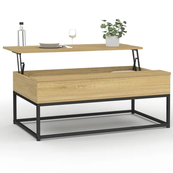 ID MARKET Table Basse Plateau Relevable Rectangulaire Detroit Design Industriel