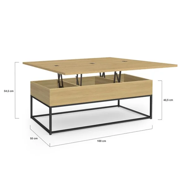 ID MARKET Table Basse Rectangulaire Relevable Convertible En Table à Manger Detroit Design Industriel