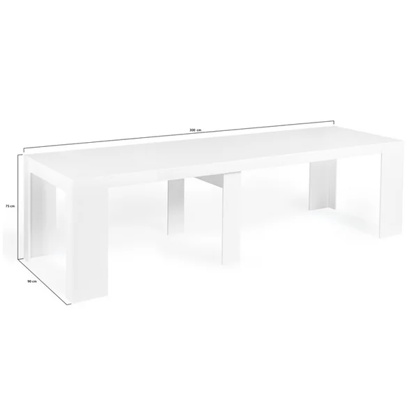 ID MARKET Table Console Extensible Orlando 14 Personnes 300 Cm Bois Blanc