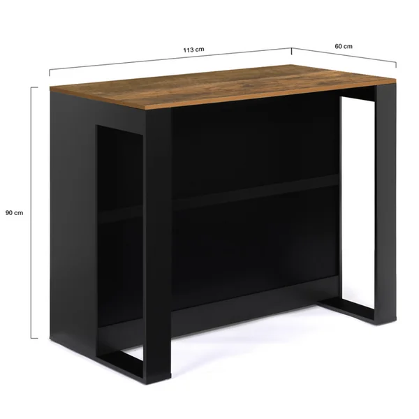 ID MARKET Table De Bar Îlot Juno Bois Noir Et Plateau Foncé Hawkins