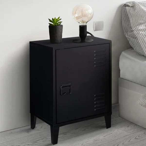 ID MARKET Table De Chevet Ester 1 Porte Métal Noir Design Industriel
