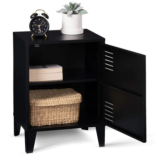 ID MARKET Table De Chevet Ester 1 Porte Métal Noir Design Industriel