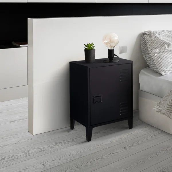 ID MARKET Table De Chevet Ester 1 Porte Métal Noir Design Industriel
