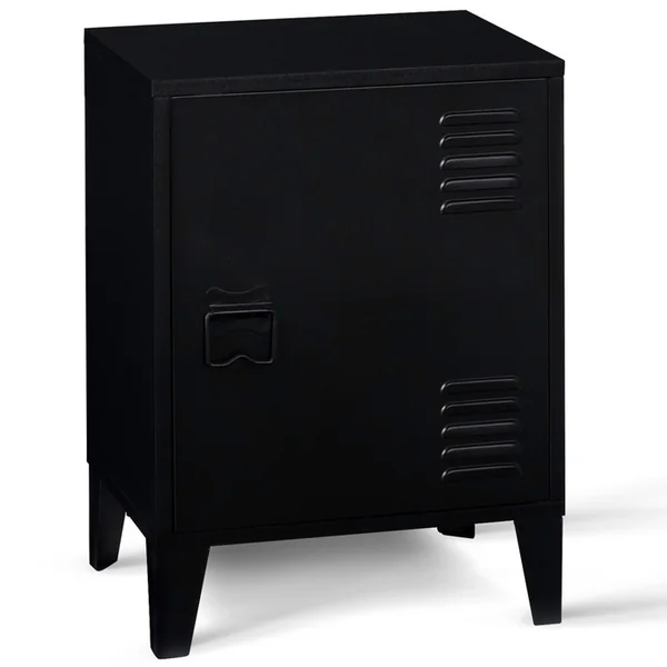 ID MARKET Table De Chevet Ester 1 Porte Métal Noir Design Industriel