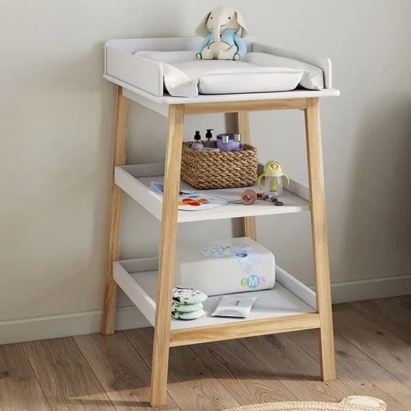 ID MARKET Table à Langer Mahe Avec 2 étagères Façon Hêtre Et Blanc