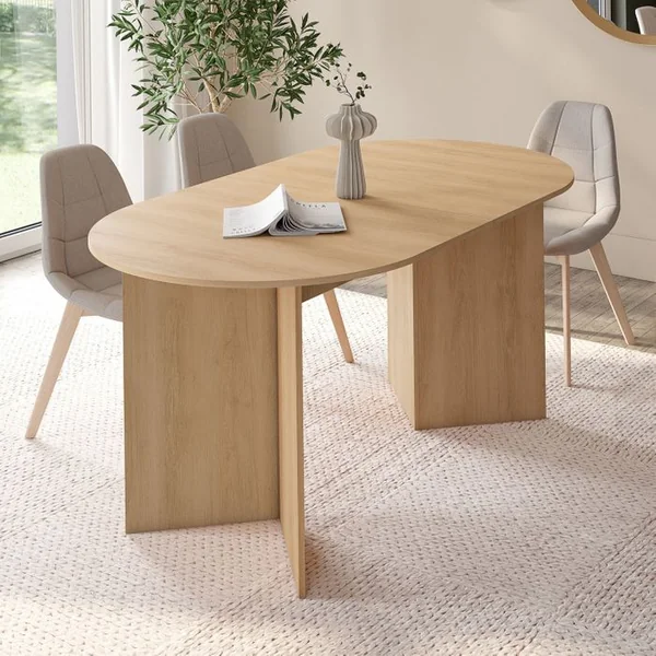 ID MARKET Table à Manger Extensible Ovale Marthe 6 -10 Personnes Bois Façon Hêtre 160-200 Cm