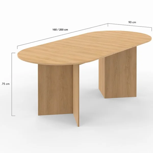ID MARKET Table à Manger Extensible Ovale Marthe 6 -10 Personnes Bois Façon Hêtre 160-200 Cm