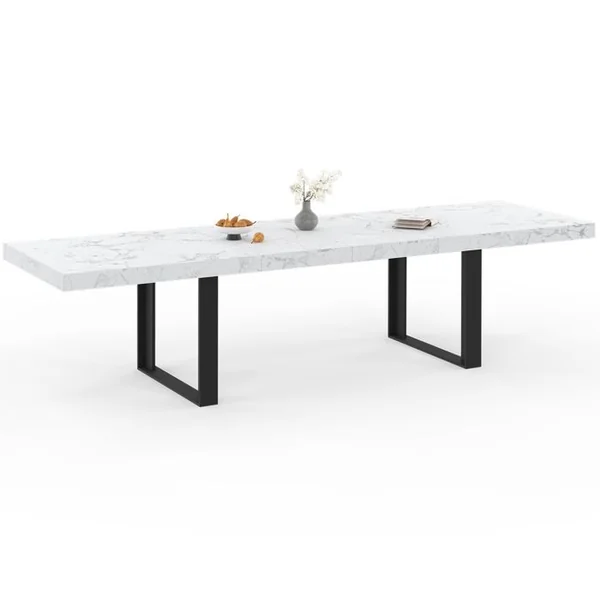 ID MARKET Table à Manger Extensible Phoenix Rectangle 6-12 Personnes Plateau Effet Marbre Blanc Alaska 200-300