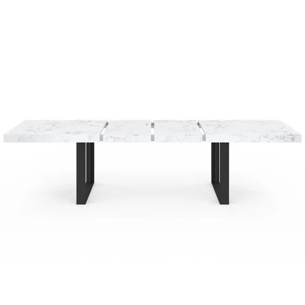 ID MARKET Table à Manger Extensible Phoenix Rectangle 6-12 Personnes Plateau Effet Marbre Blanc Alaska 200-300