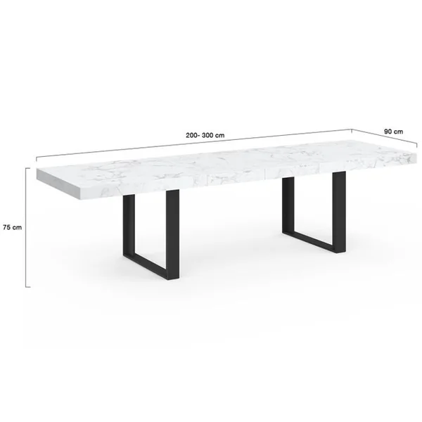 ID MARKET Table à Manger Extensible Phoenix Rectangle 6-12 Personnes Plateau Effet Marbre Blanc Alaska 200-300