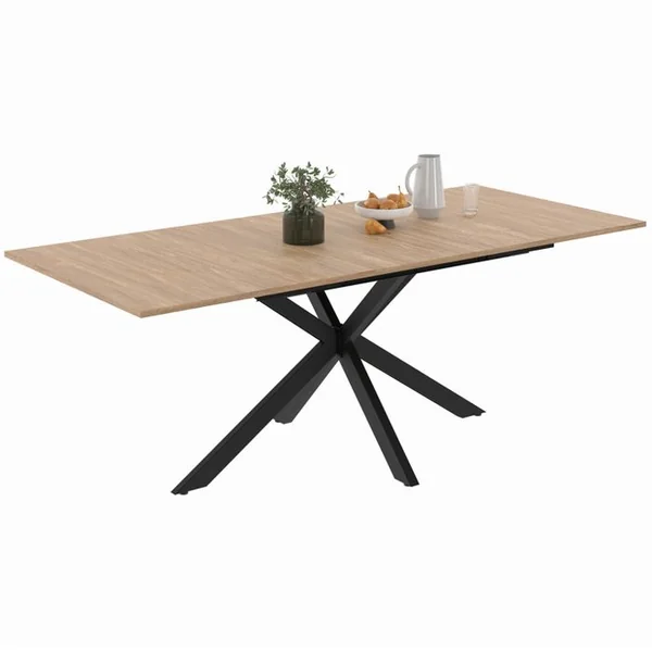 ID MARKET Table à Manger Extensible Rectangle Alix 6-10 Personnes Bois Et Noir 160-200 Cm