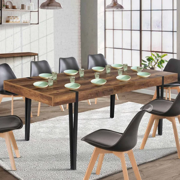 ID MARKET Table à Manger Extensible Rectangle Austria 6-10 Personnes Bois Foncé Pied épingle Noir 160-200 Cm