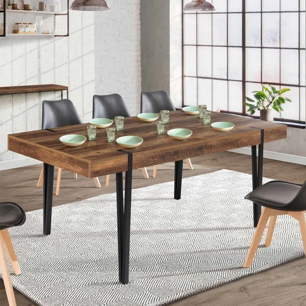 ID MARKET Table à Manger Extensible Rectangle Austria 6-10 Personnes Bois Foncé Pied épingle Noir 160-200 Cm