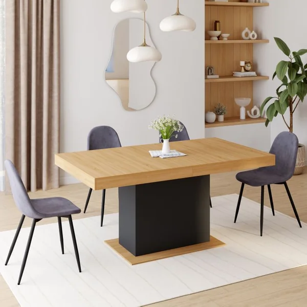 ID MARKET Table à Manger Extensible Rectangle Eden 6-10 Personnes Bois Et Noir 160-200 Cm