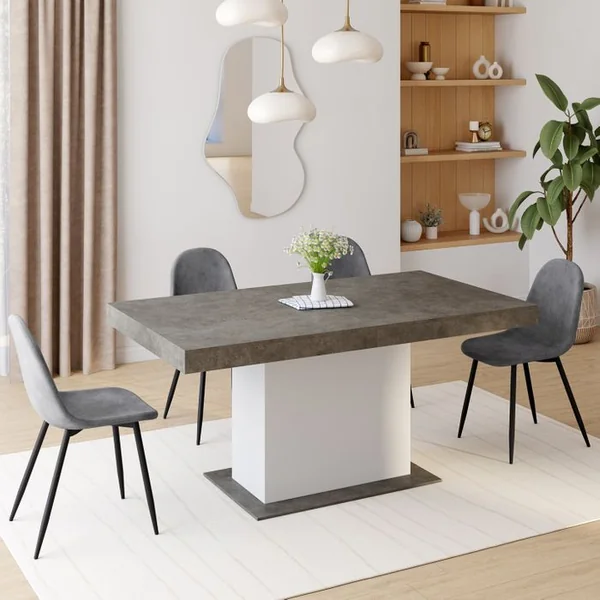 ID MARKET Table à Manger Extensible Rectangle Eden 6-10 Personnes Béton Et Blanc 160-200 Cm