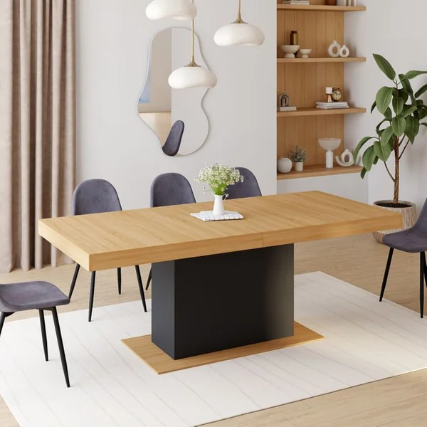 ID MARKET Table à Manger Extensible Rectangle Eden 8-12 Personnes Bois Et Noir 200-250 Cm