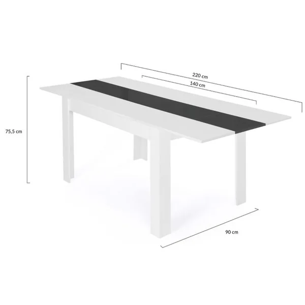ID MARKET Table à Manger Extensible Rectangle Georgia 6-10 Personnes Blanche Et Grise 140-220 X 90 Cm