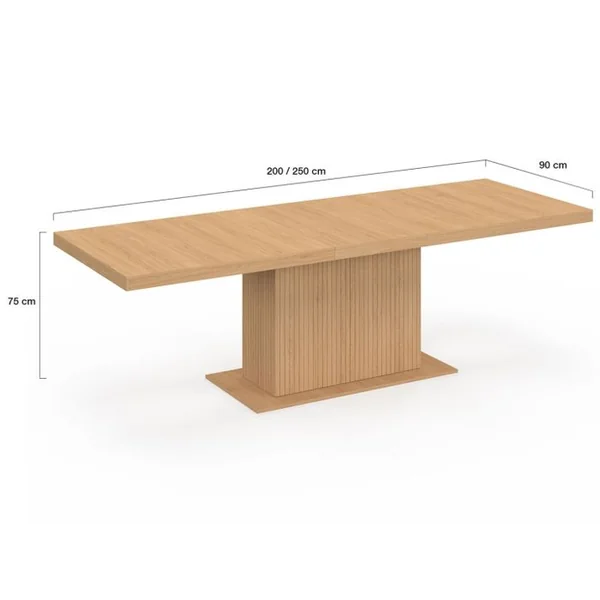 ID MARKET Table à Manger Extensible Rectangle Juliette 8-12 Personnes Pied Central Effet Lattes Avec Rangement