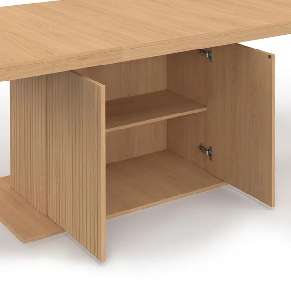 ID MARKET Table à Manger Extensible Rectangle Juliette 8-12 Personnes Pied Central Effet Lattes Avec Rangement